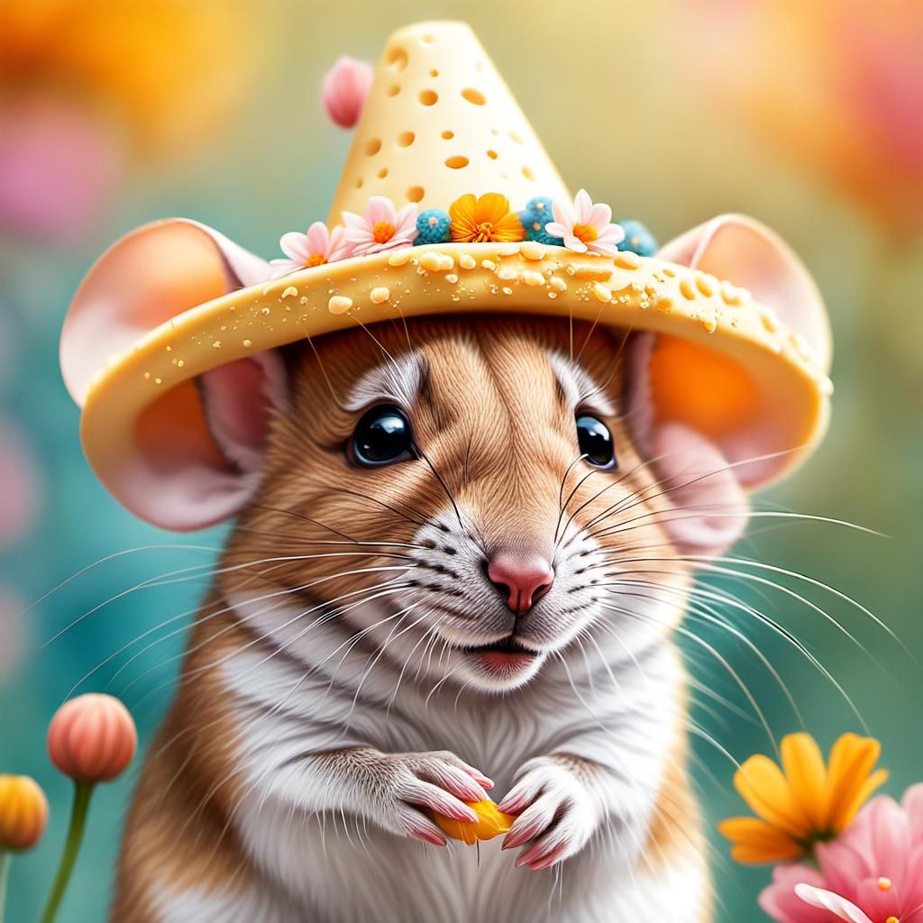Mouse in Cheese Hat: Whimsical Watercolor Illustration