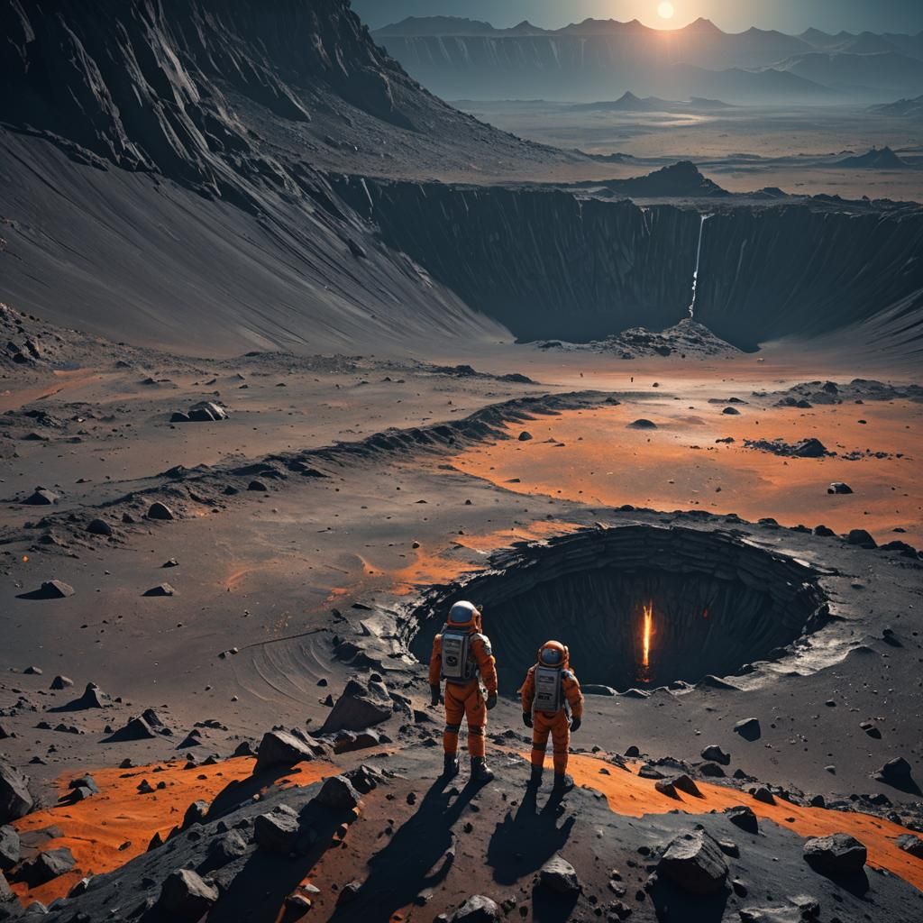 Astronaut at Lunar Crater: Cinematic Sci-Fi Art