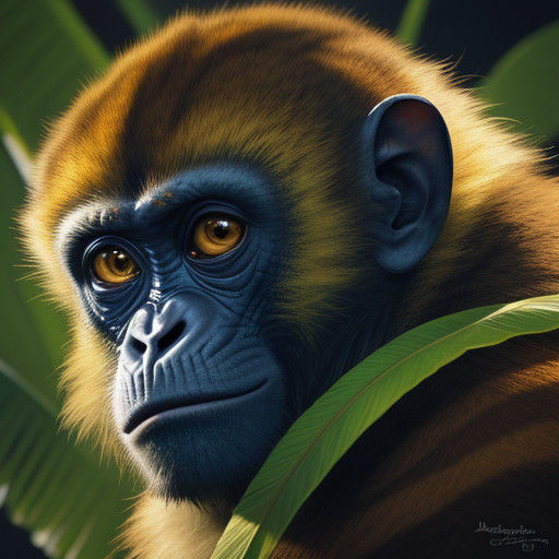 Hyperrealistic Monkey Portrait in Vibrant Tropical Setting