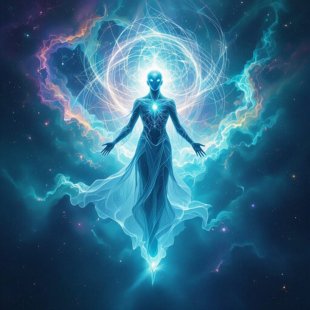 Ethereal Arcturian Alien in Cosmic Nebula