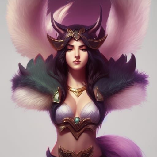 Viking Goddess Ahri Portrait in Hyperdetailed Style