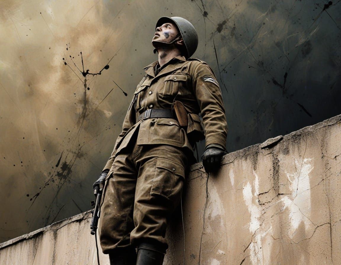 Expressionist Soldier Gazing Skyward in Francis Bacon Style