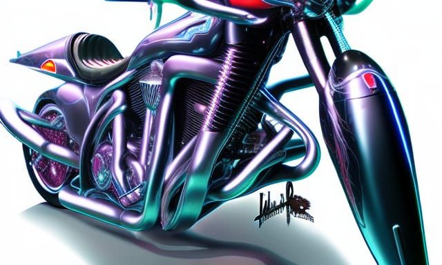 Futuristic Woman on Cyberpunk Harley Davidson Motorcycle