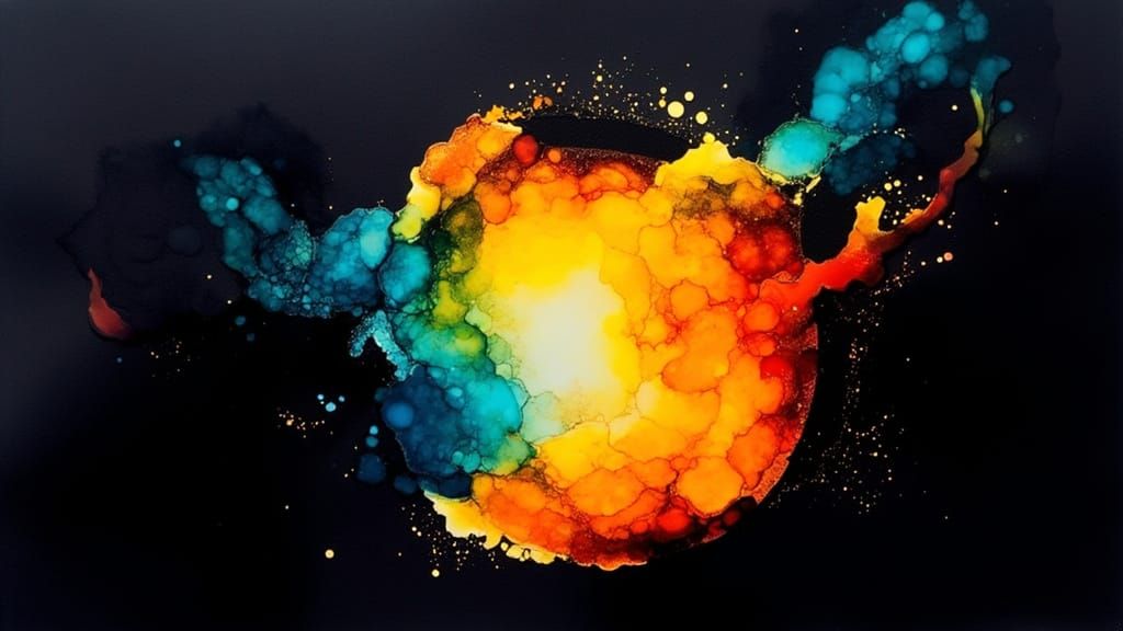 Fiery Sun Abstracted with Orange and Yellow Alcohol Inks