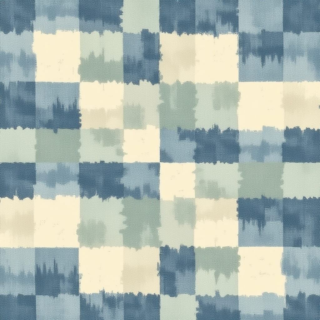 Ikat Grid Fabric in Impressionist Style
