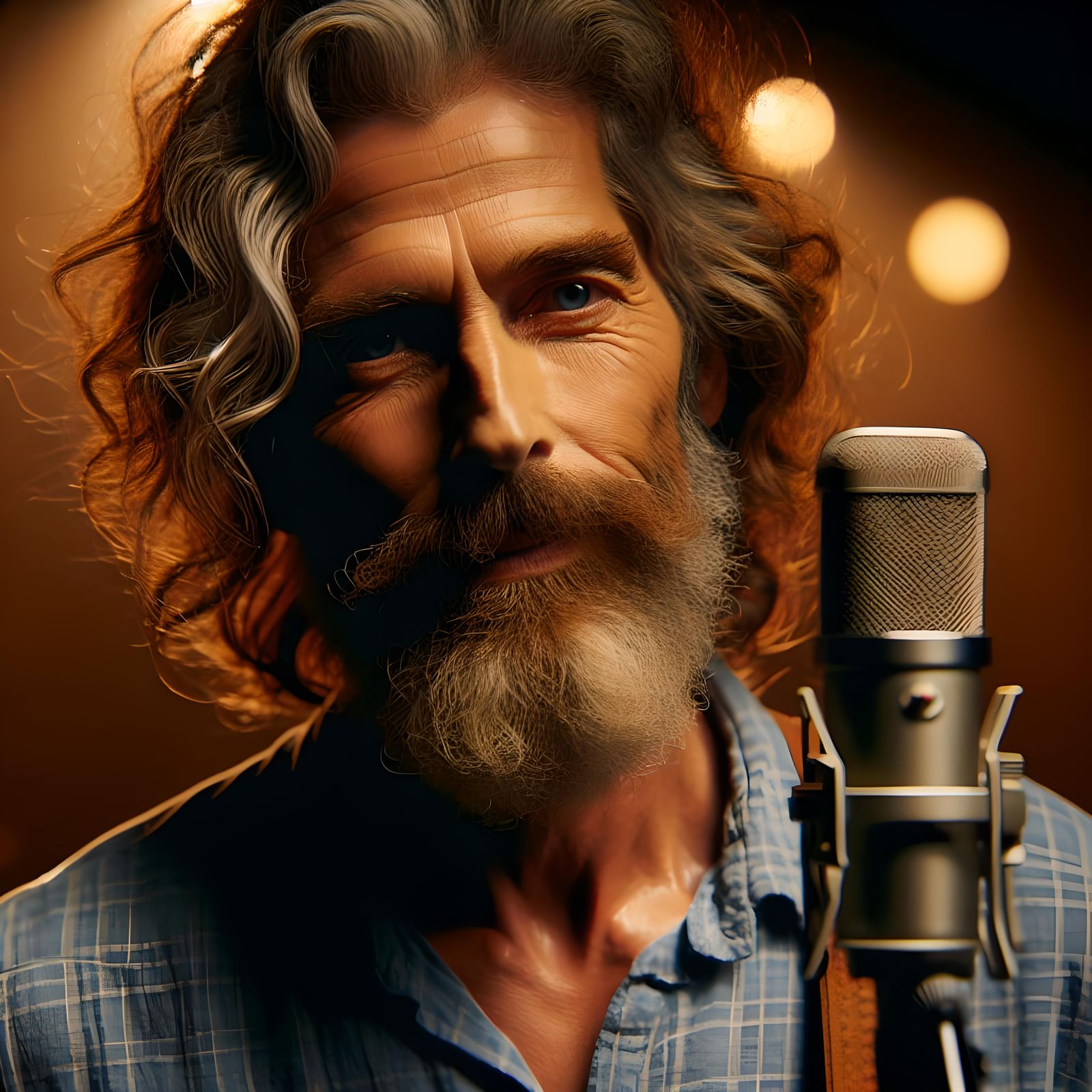 Expressive Singer with Weathered Face at Microphone