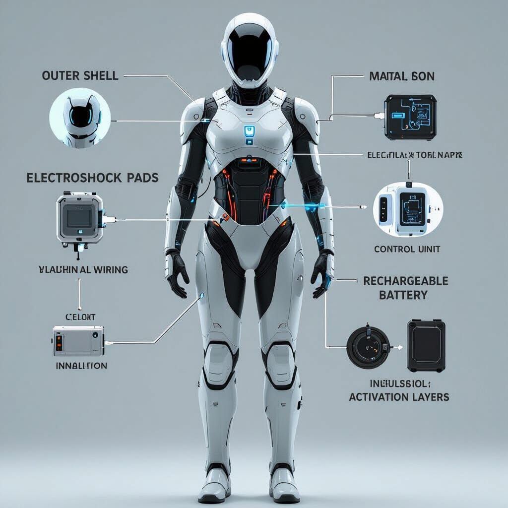 Electric Defense Suit: Technical Illustration in Schematic S...