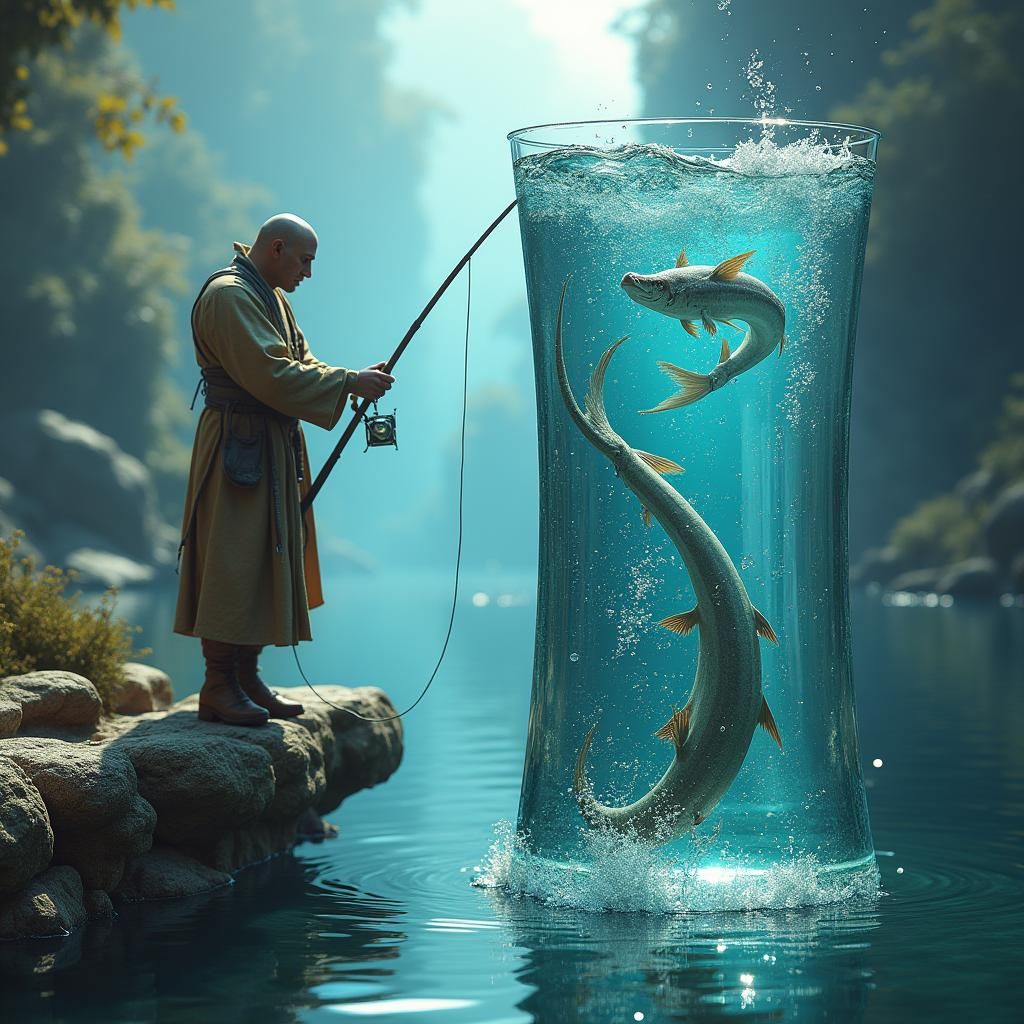 Fisherman in a Glass: Detailed Fantasy Concept Art