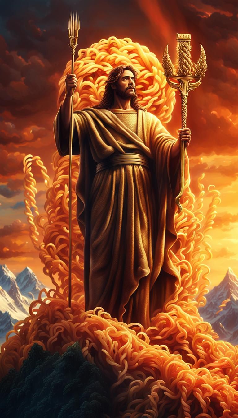 King Jesus with Pasta Trident in Baroque Style