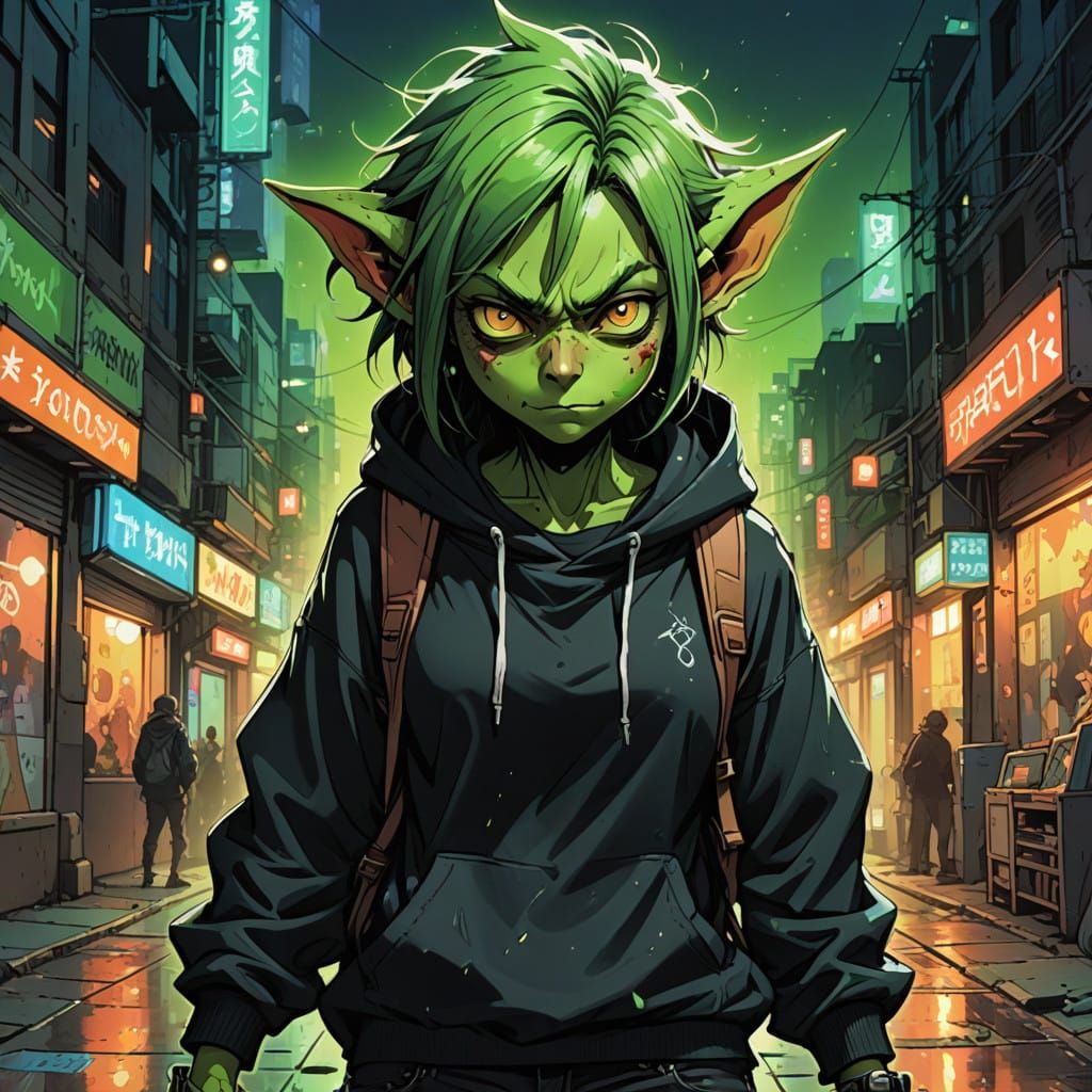 Manga-Inspired Goblin Girl with Edgy Attitude