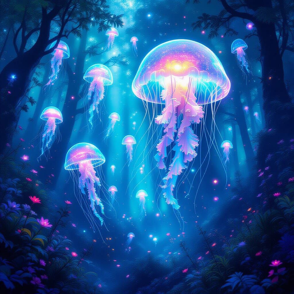 Ethereal Jellyfish Forest on Alien Planet
