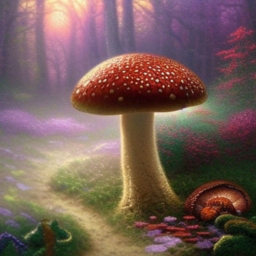 Ethereal Mushroom Covered in Eyes: Fantasy Landscape