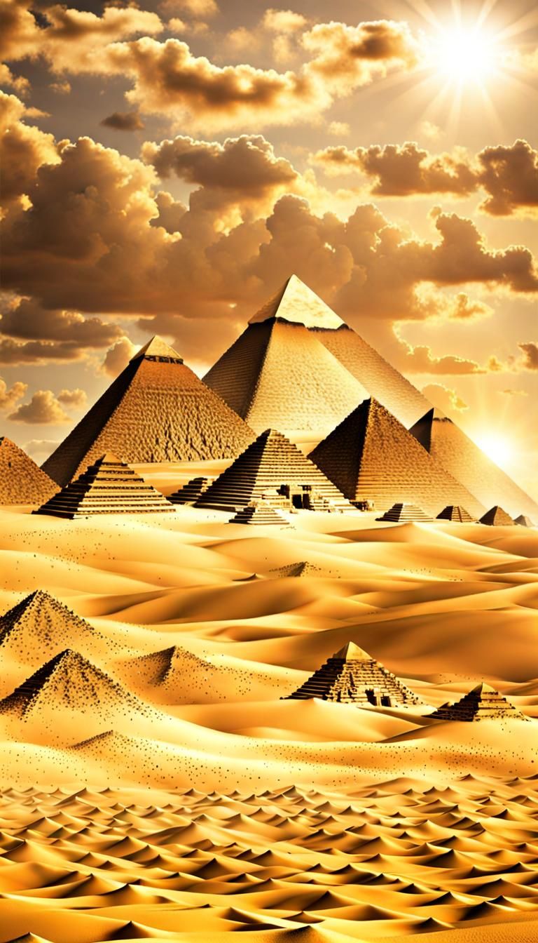 Majestic Gold Pyramids in Egyptian Desert
