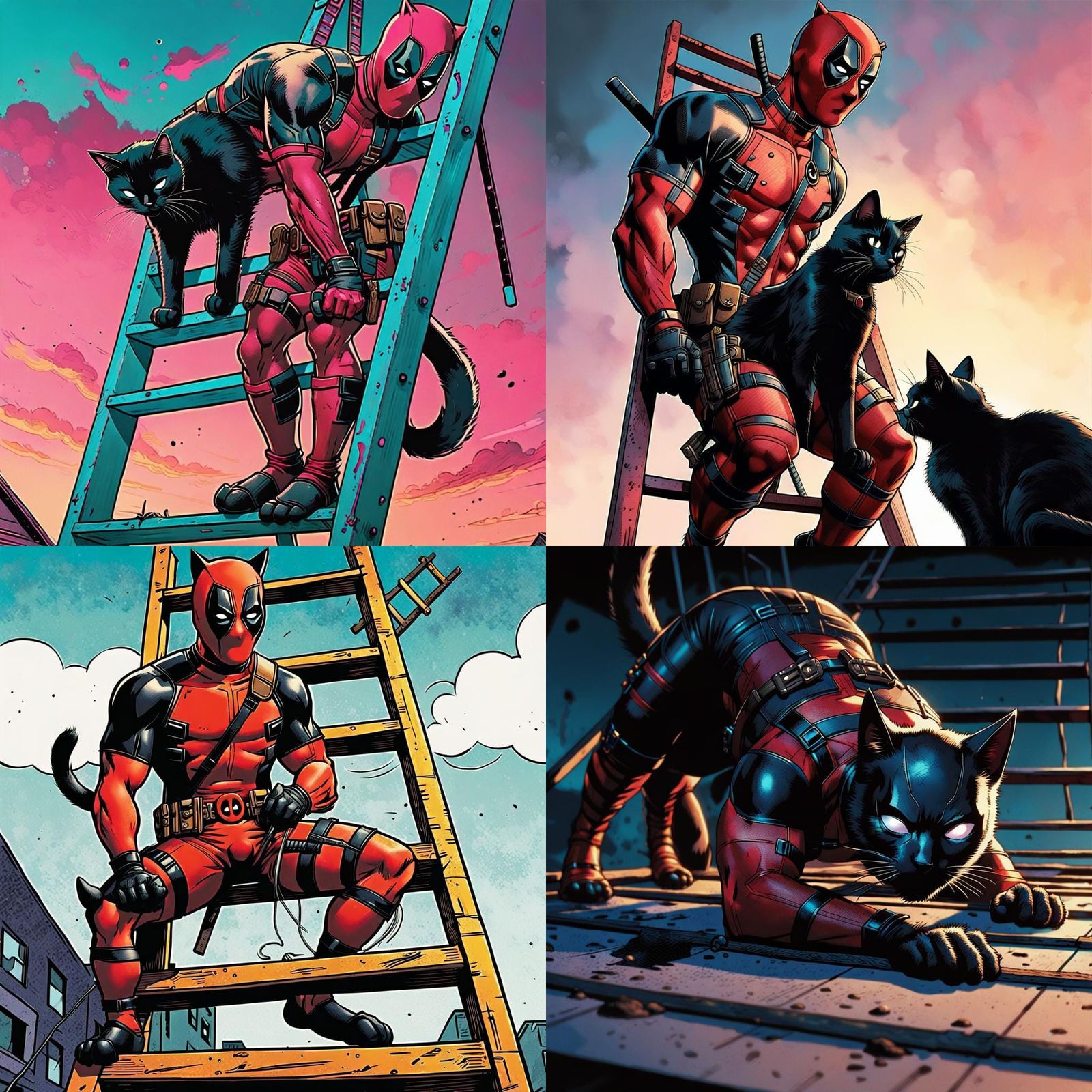Deadpool and Black Cat Under a Ladder