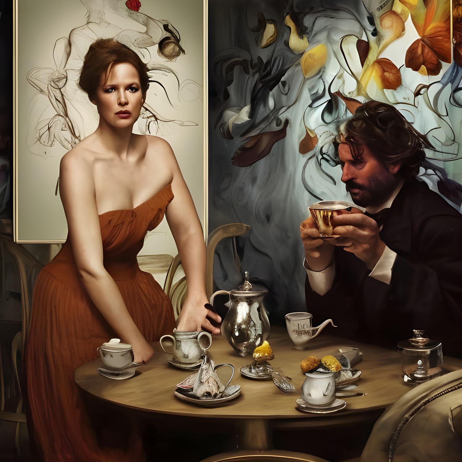 Beautiful Woman Enjoying Tea in Dreamy Cafe