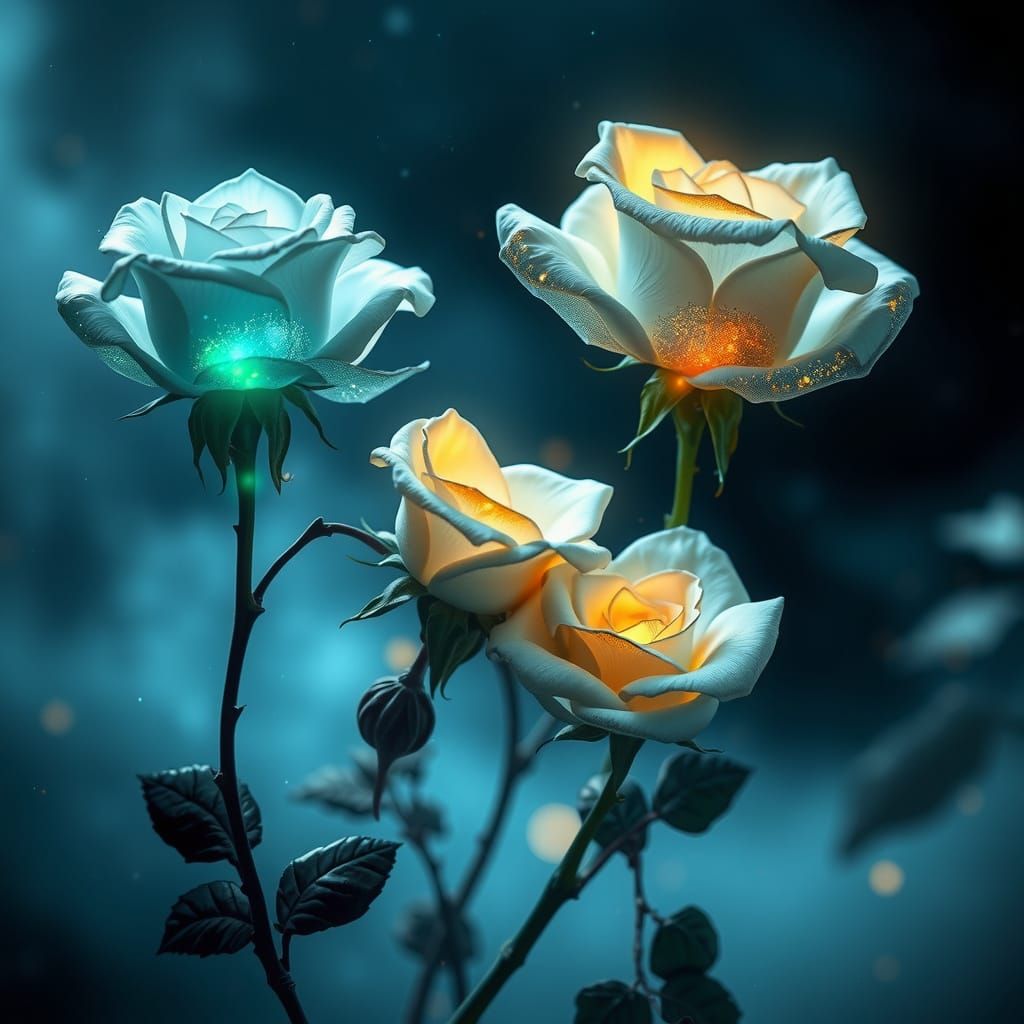 Surreal Roses Bloom in Enchanted Garden