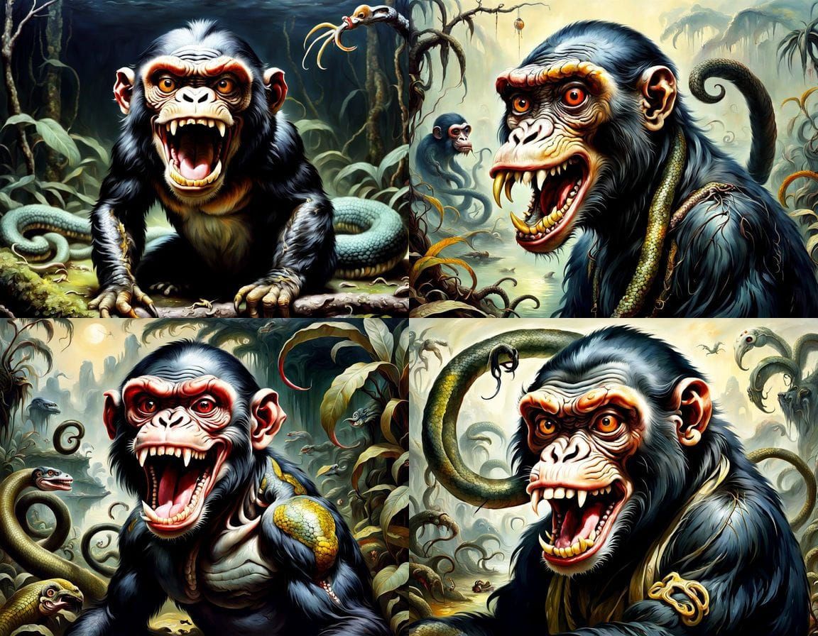 Horrific Hybrid Creature in Lush, Romantic Landscape