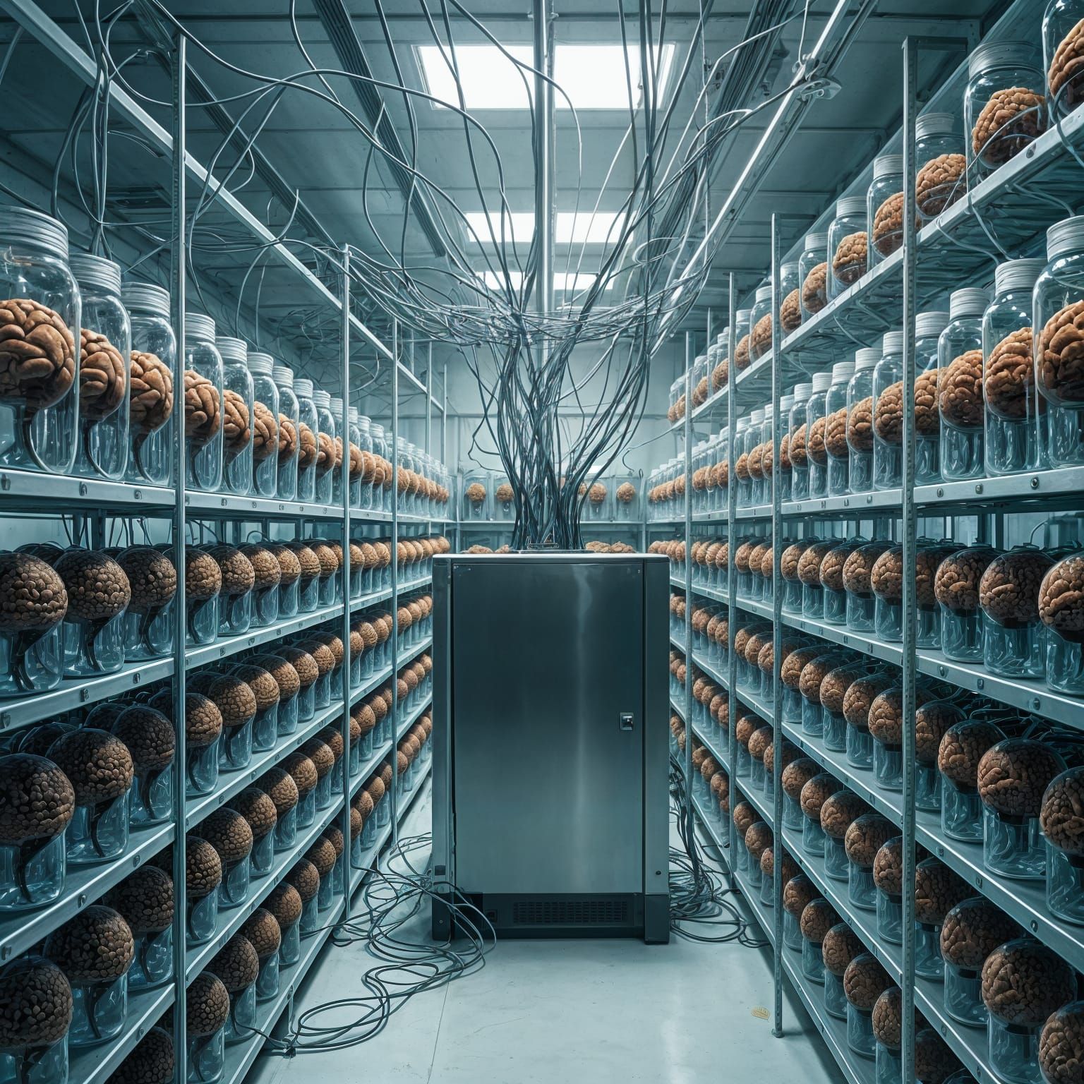 Hyperrealist Painting of a Brain Network Connecting to a Mai...