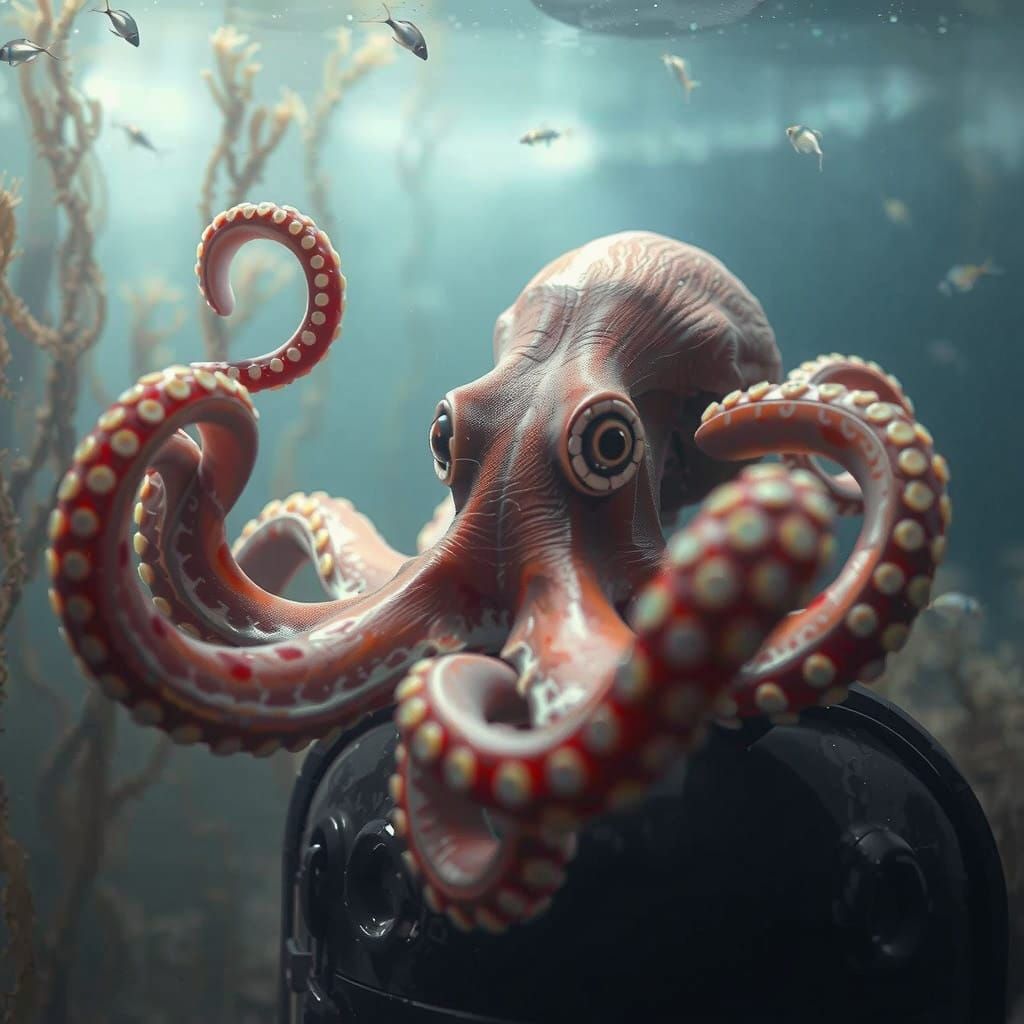 Octopus in Futuristic Underwater Scene
