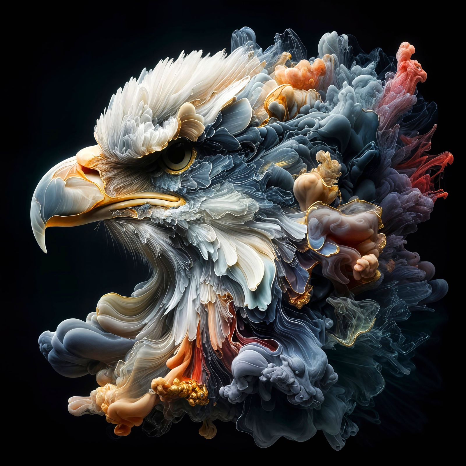 Hyper-Realistic Eagle Head in 3D Alcohol Ink Art