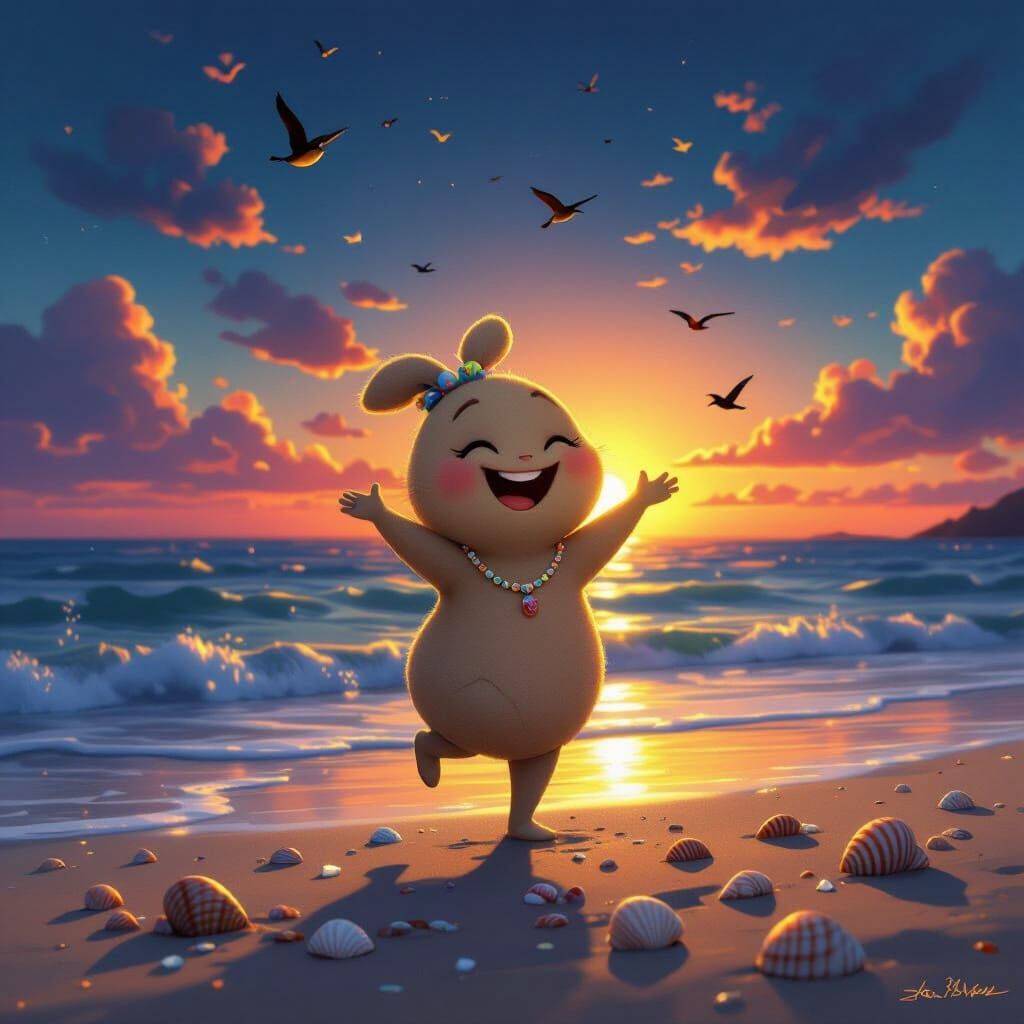 Whimsical Sand Character Dances at Sunset Beach