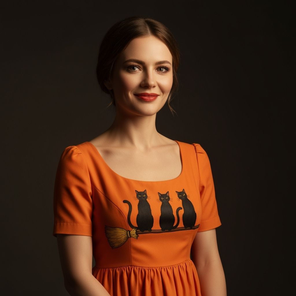 Woman in Elegant Halloween Cat Dress with Rembrandt Lighting