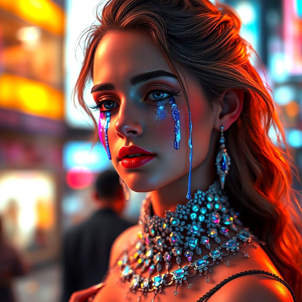 Glamorous City Siren Smiles Through Tears of Glittering Pain...