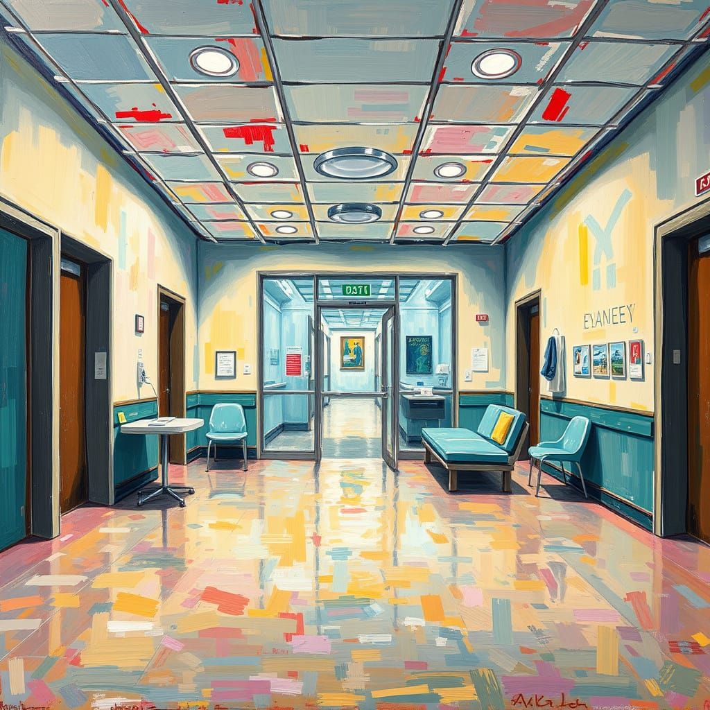 Neo-Impressionist Expressionist Oil Painting of an ER Waitin...