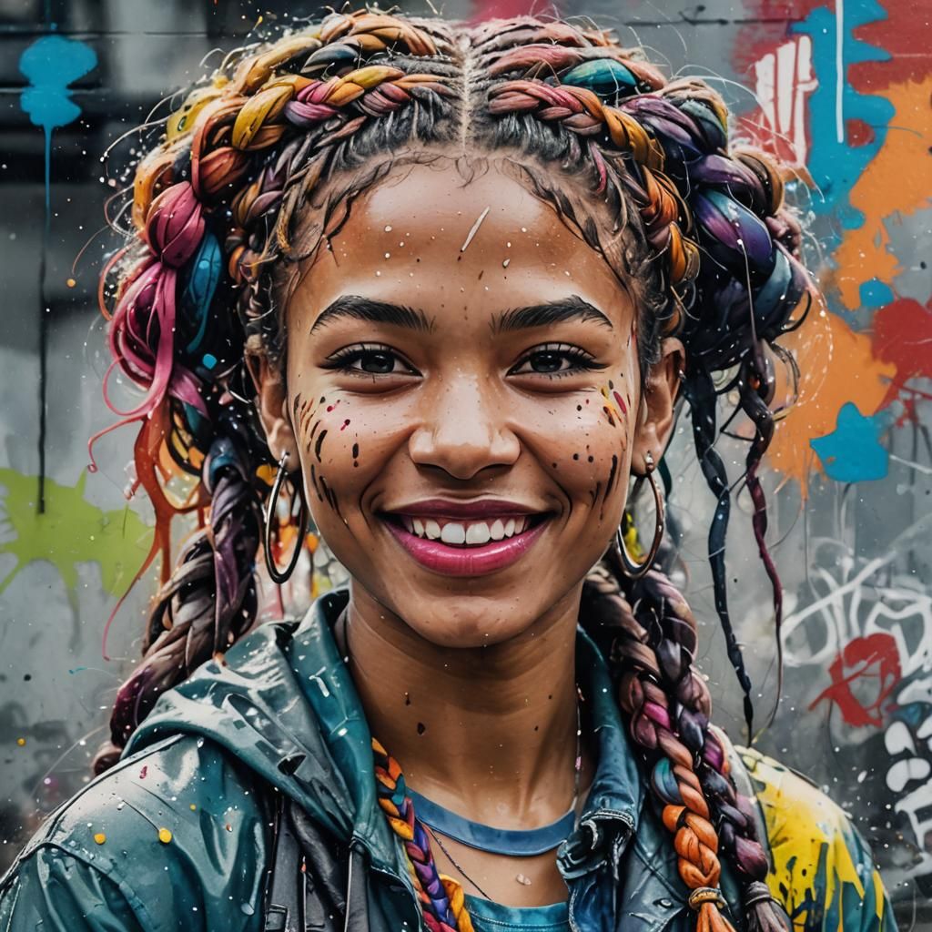 Watercolor Portrait of a Multi-Racial Woman in Colorful Expr...