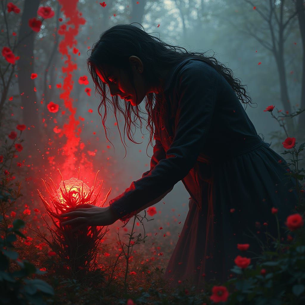 Rose on Grave: Hyperrealistic Splash Art