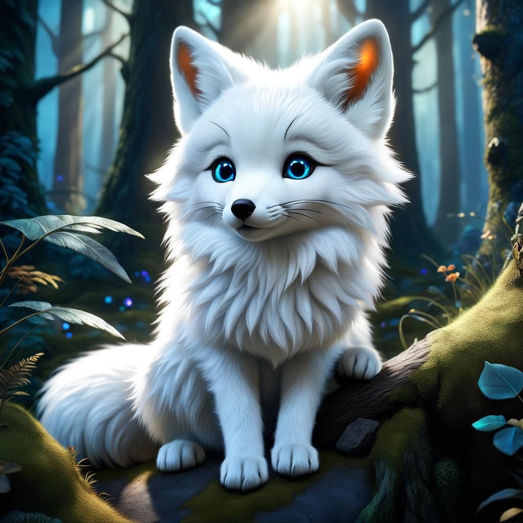 Supercute White Fox in Enchanted Forest