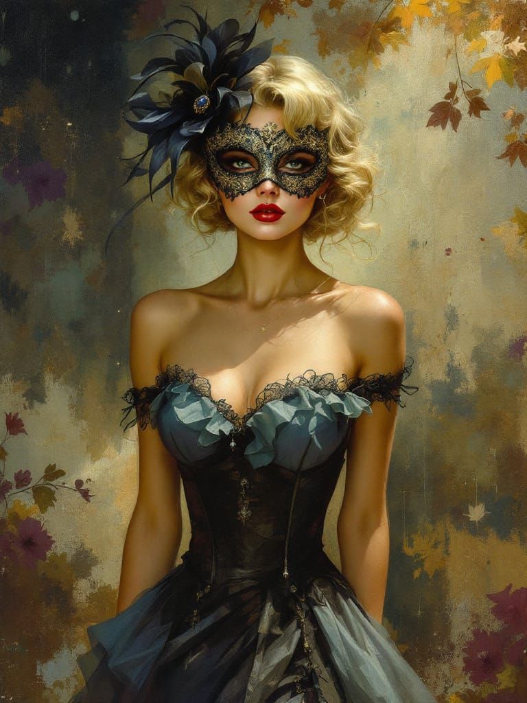 1950s Pin Up Woman at Masquerade Ball