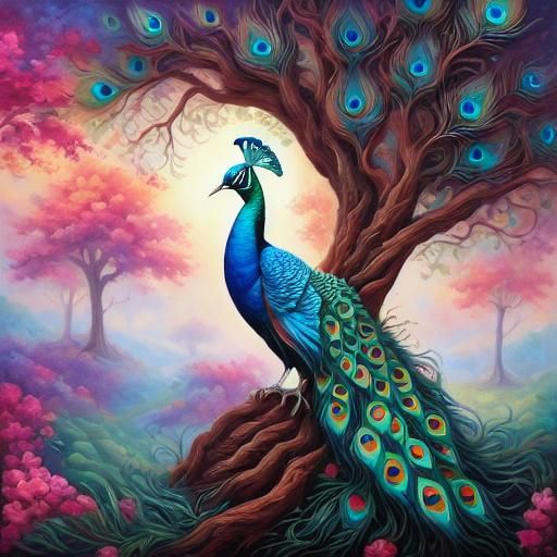 Vibrant Peacock Portrait in Detailed Digital Art