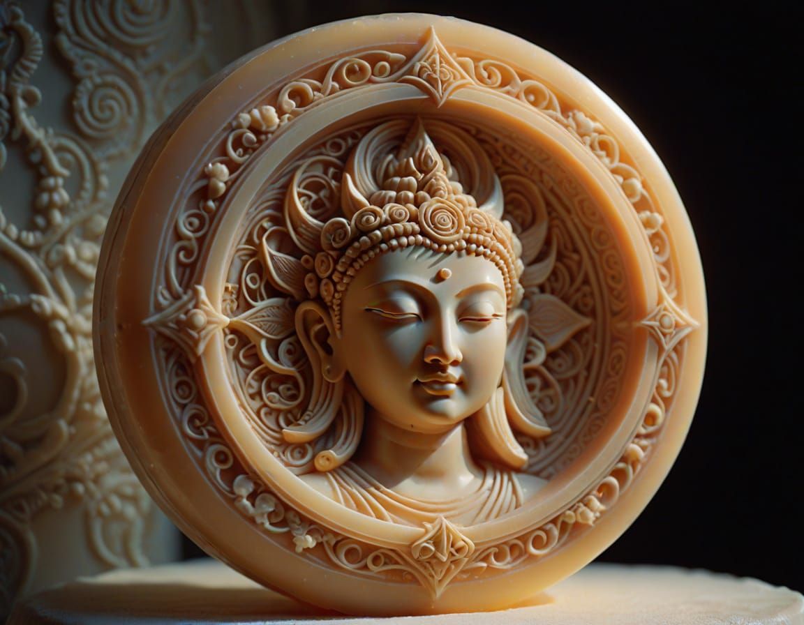 Samsara Soap Sculpture: Mystical Symbols & Soft Neon Halo