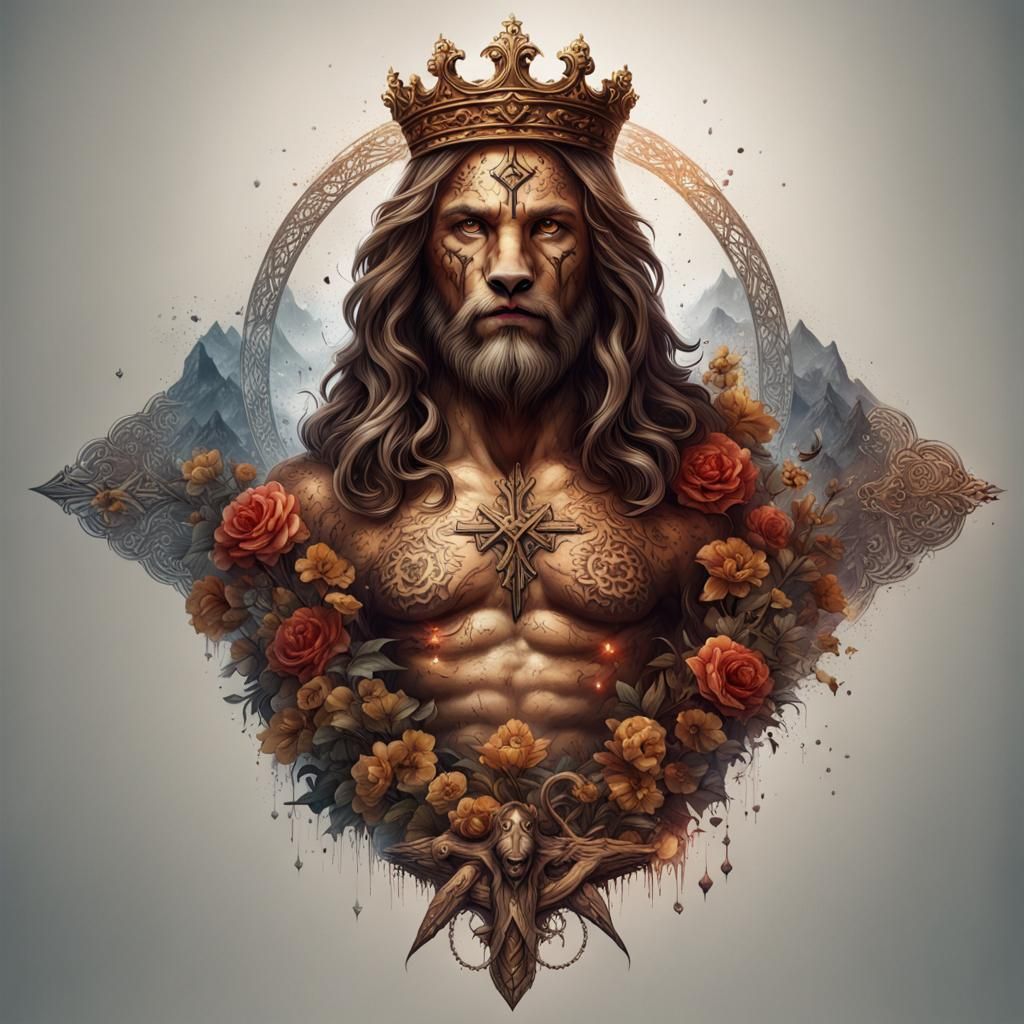 Lion Tattoo Representing Jesus Christ Cross