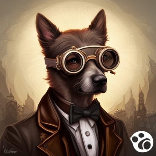 Steampunk Dog Portrait with Intricate Engine Details
