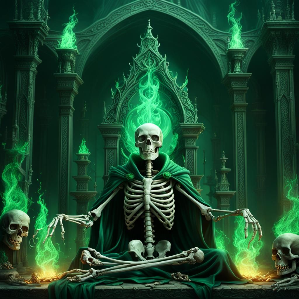 Skeleton Wizard with Eldritch Flames at Altar