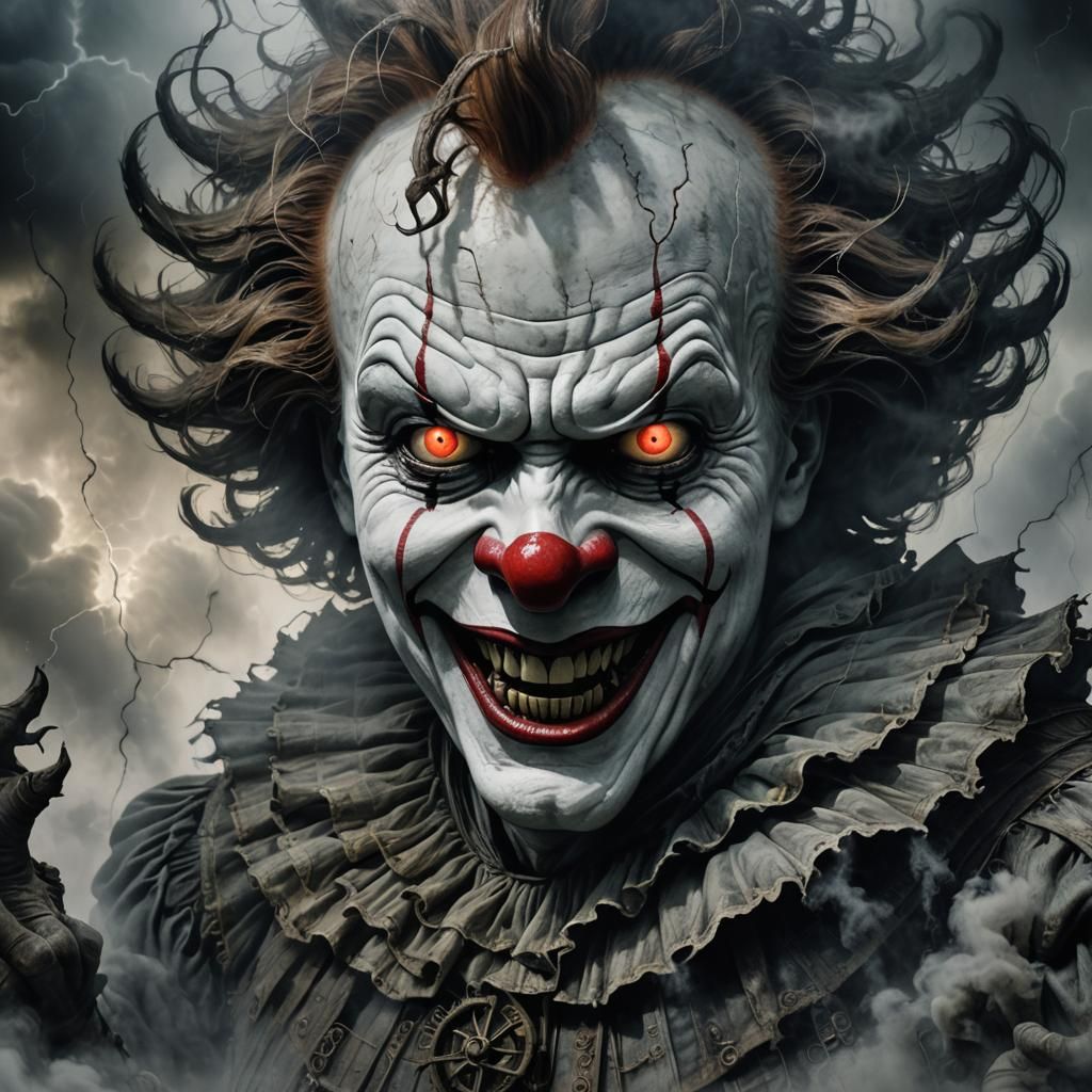 Pennywise's Menacing Grin in Dark Fantasy Surrealism