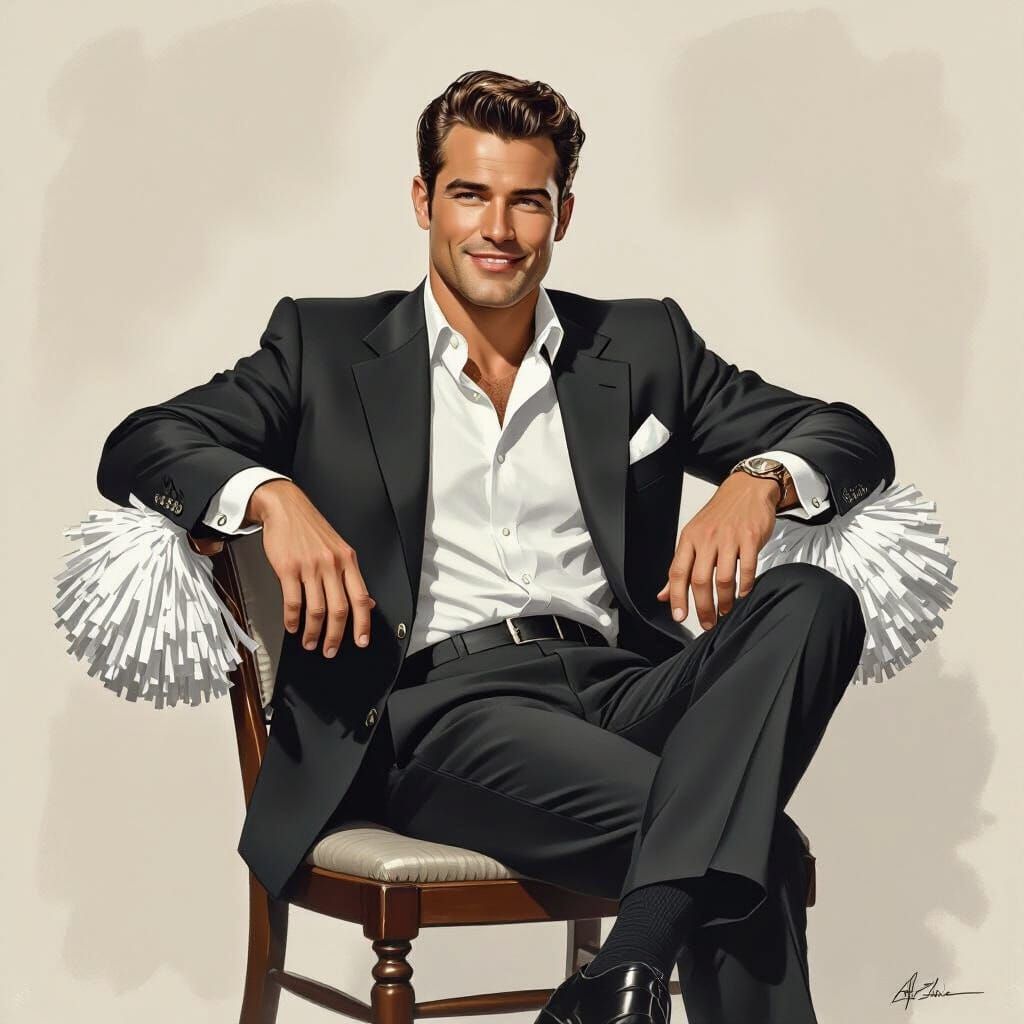 Charming 1950s Man in Charcoal Drawing Style