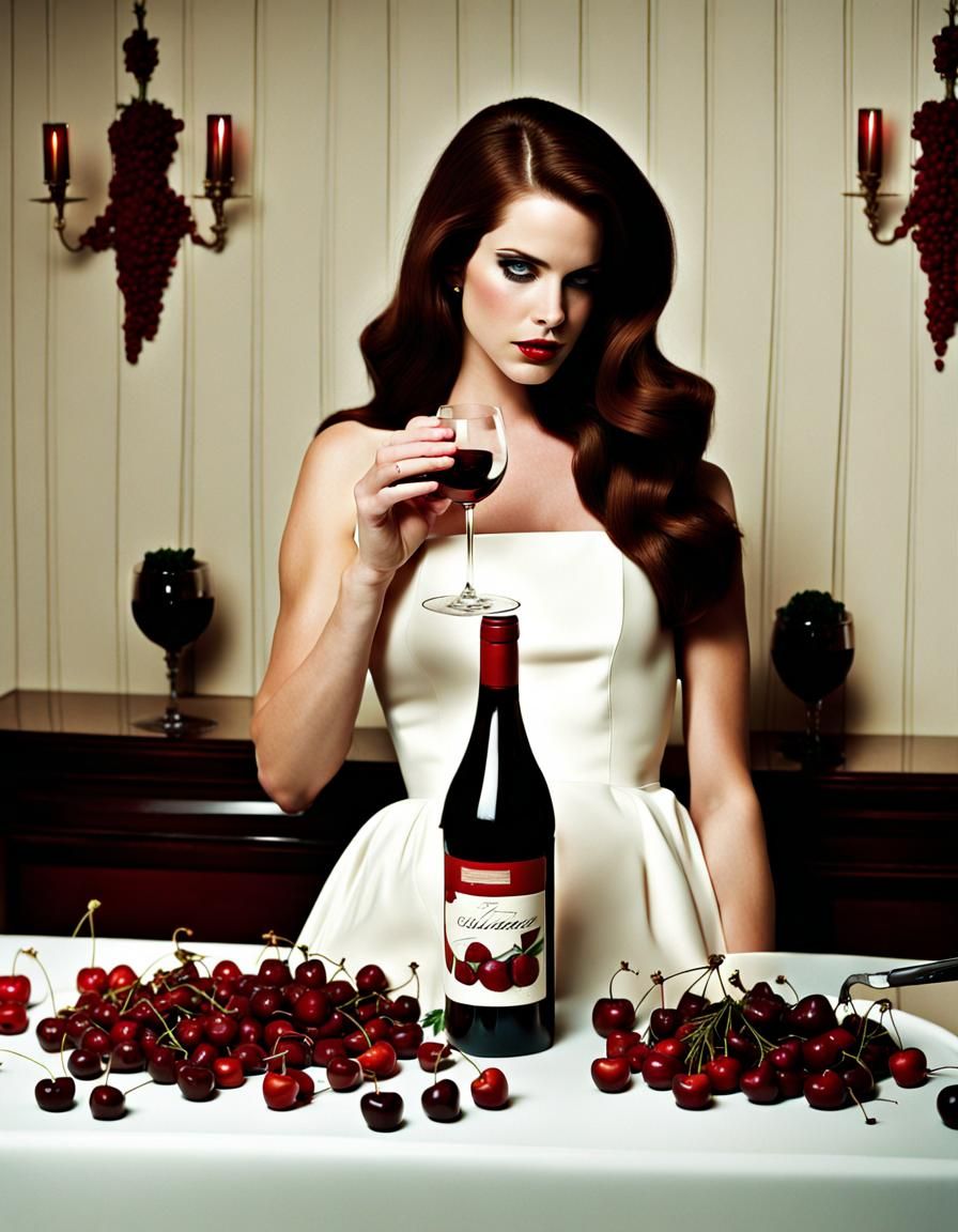 Lana Del Rey Inspired Wine Scene with Cherries
