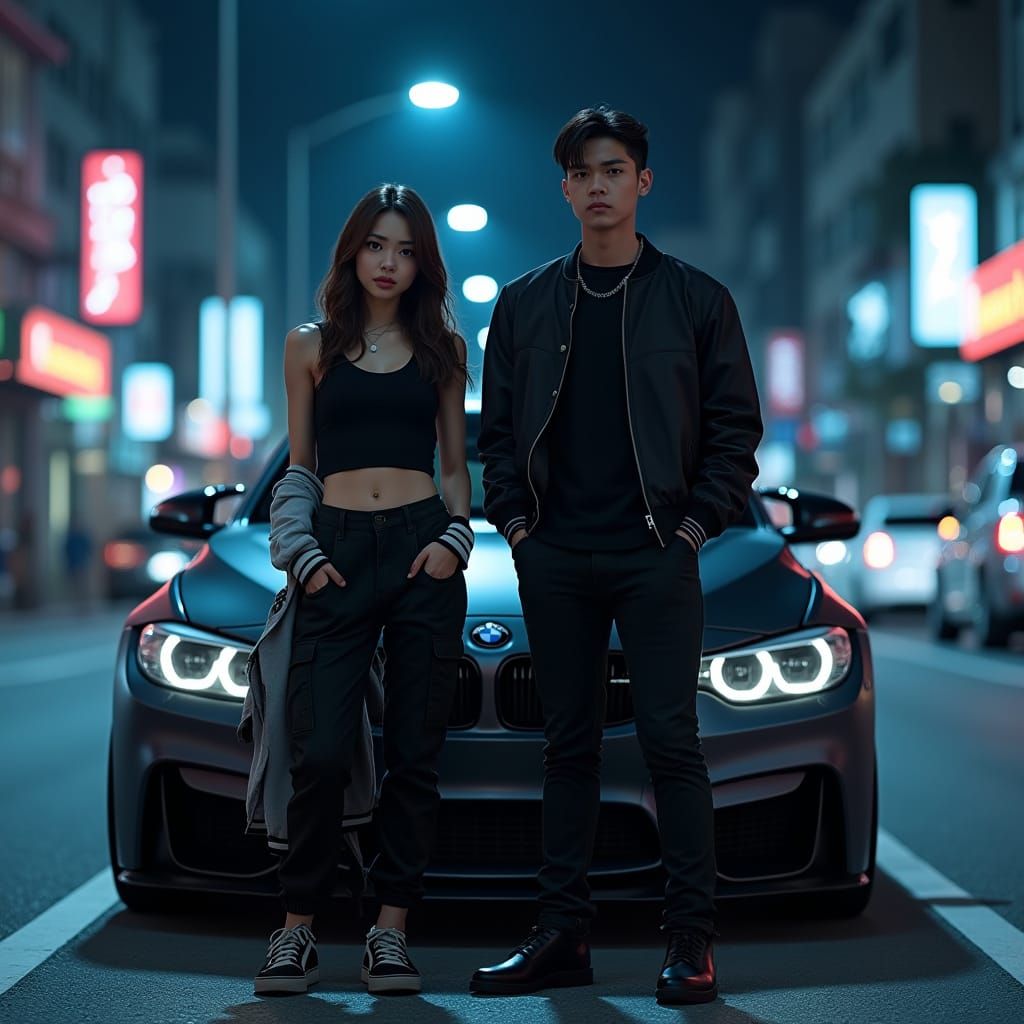 Night City Scene: BMW M4 with Indonesian Couple