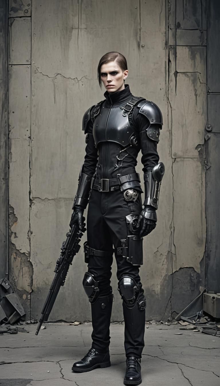 Gothic Cyborg in Black Uniforms