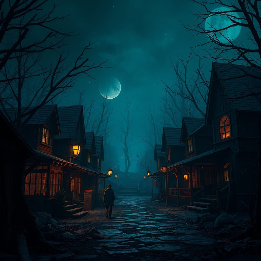 Mysterious Nighttime Fantasy Town