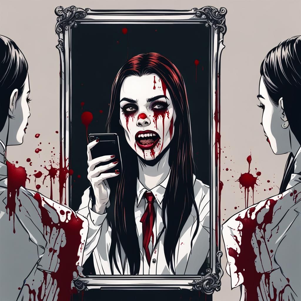 Female Vampire Selfie: Bloody, No Reflection