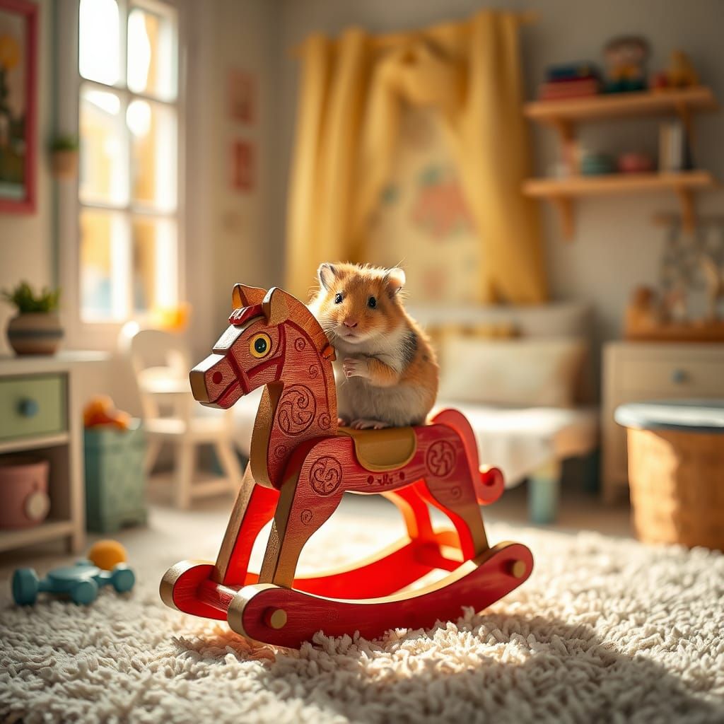 Hamster on Rocking Horse in Mini Children's Room