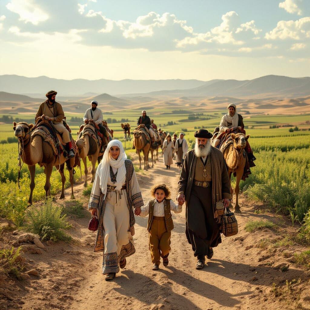 Jewish Families Arriving in Promised Land: Hyperrealistic Ph...