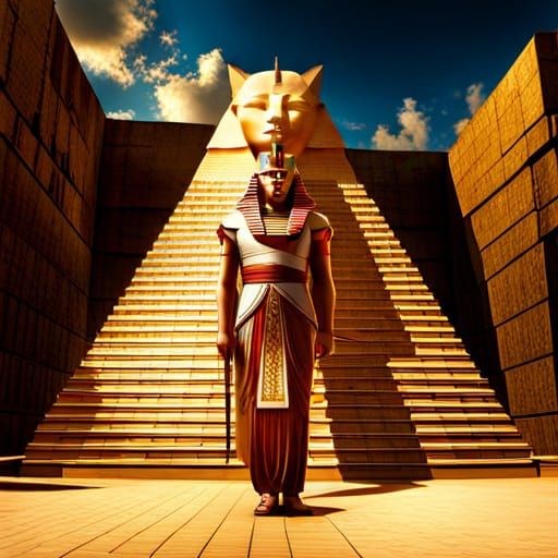 Pharaoh and Cat in Pyramid: Hyperrealistic 64MP Image