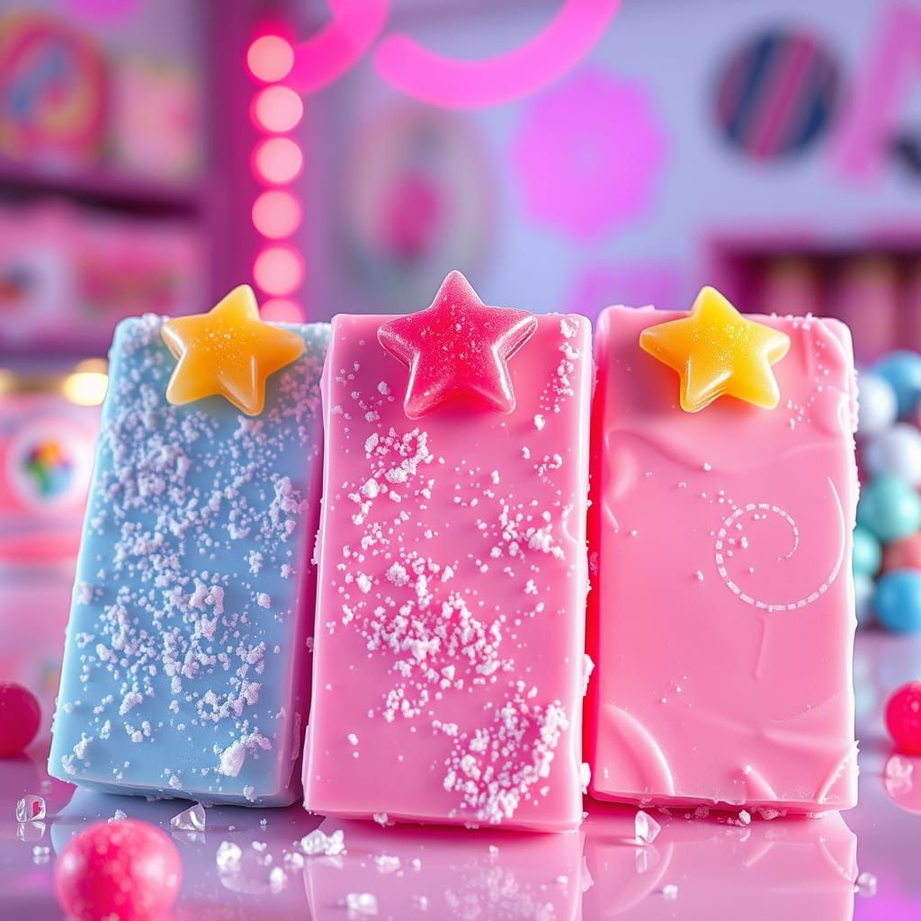 Colorful Candy Bars with Popping Crystals in Neon Shop