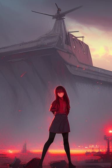 Angry Korean Girl in Destroyed City, Hyperrealistic Art