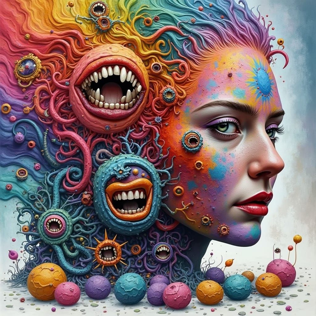 Ethereal Surrealism: Vibrant Beings in a Swirling Vortex